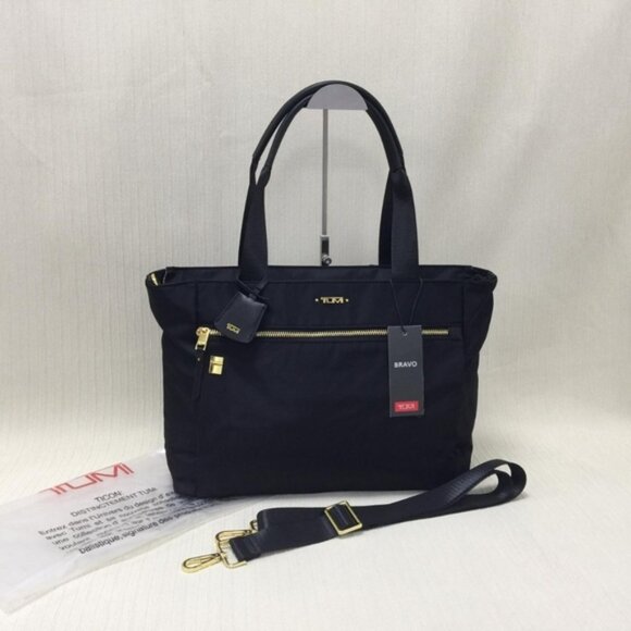 Tumi Black Tote Bag with Gold Accents - Picture 1 of 5